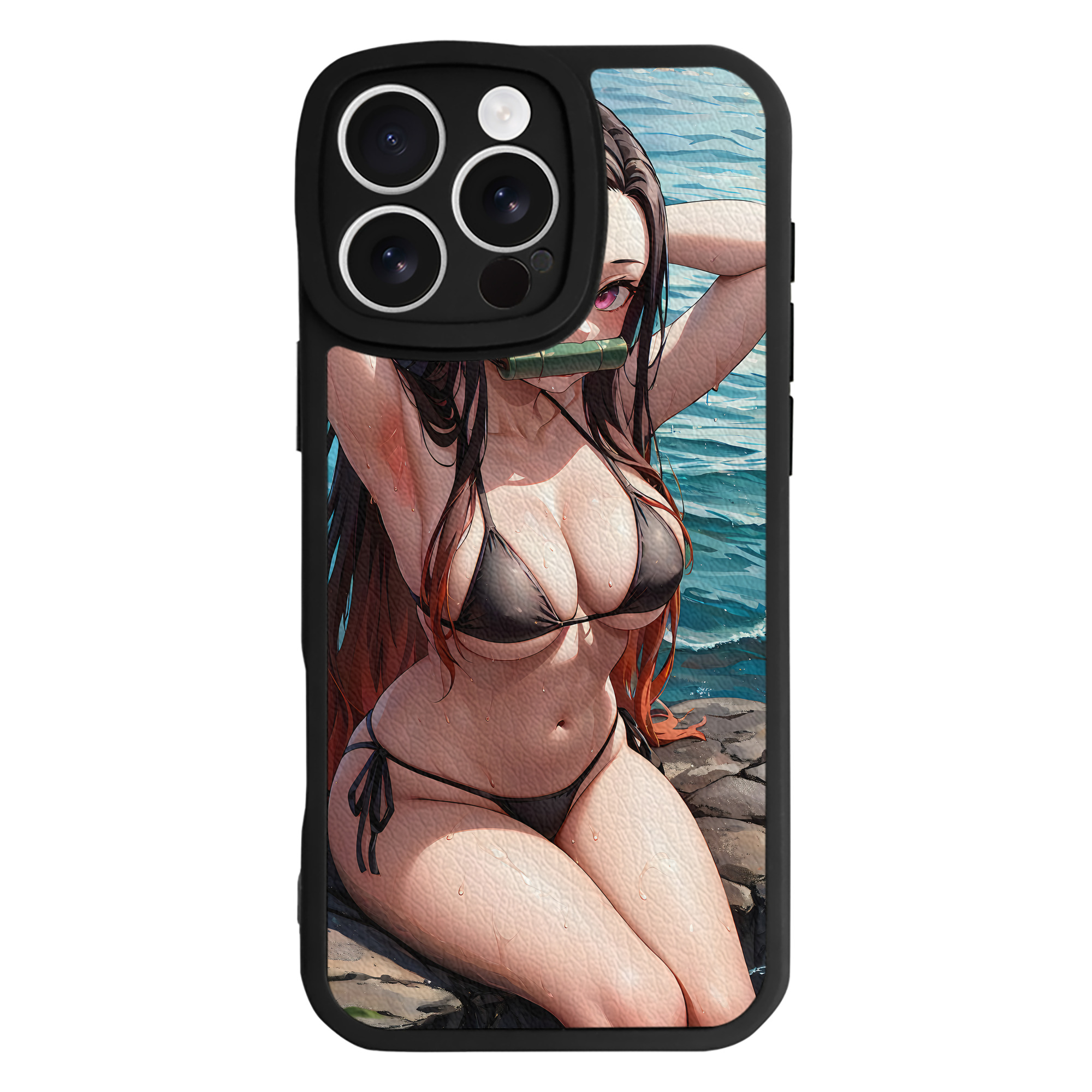 （画像用） 鬼滅の刃（きめつのやいば）竈門 禰󠄀豆子／かまど ねずこ Kamado Nezuko 【iPhone 16シリーズ対応】シリコンスマホケース（レザー調） 材質：シリコン